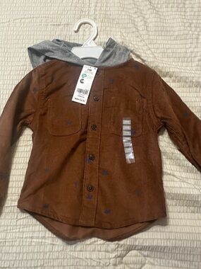 Toddler Brown Corduroy Hooded Button-Up Shirt